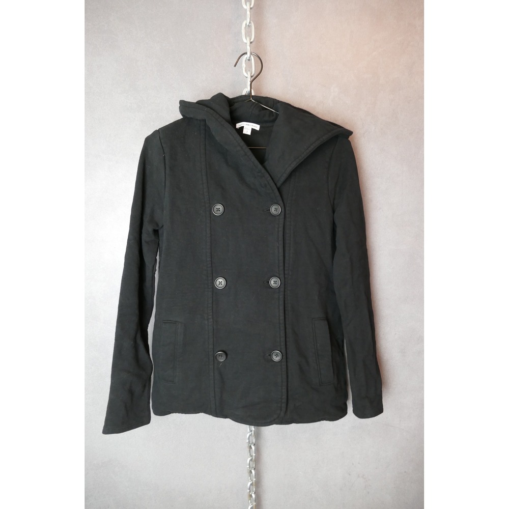 James Perse Black Hooded Double Breasted French Terry Jacket Womens‎ Size 2